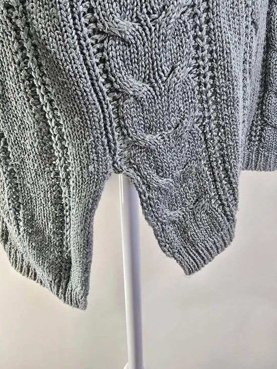 Worthington Sage Green V-Neck Cable Knit Sweater with Button Detail. 60% Silk - Picture 6 of 11